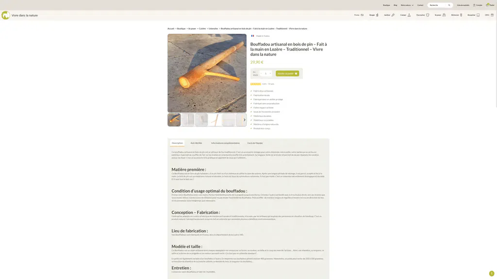 vivre dans la nature fiche produit